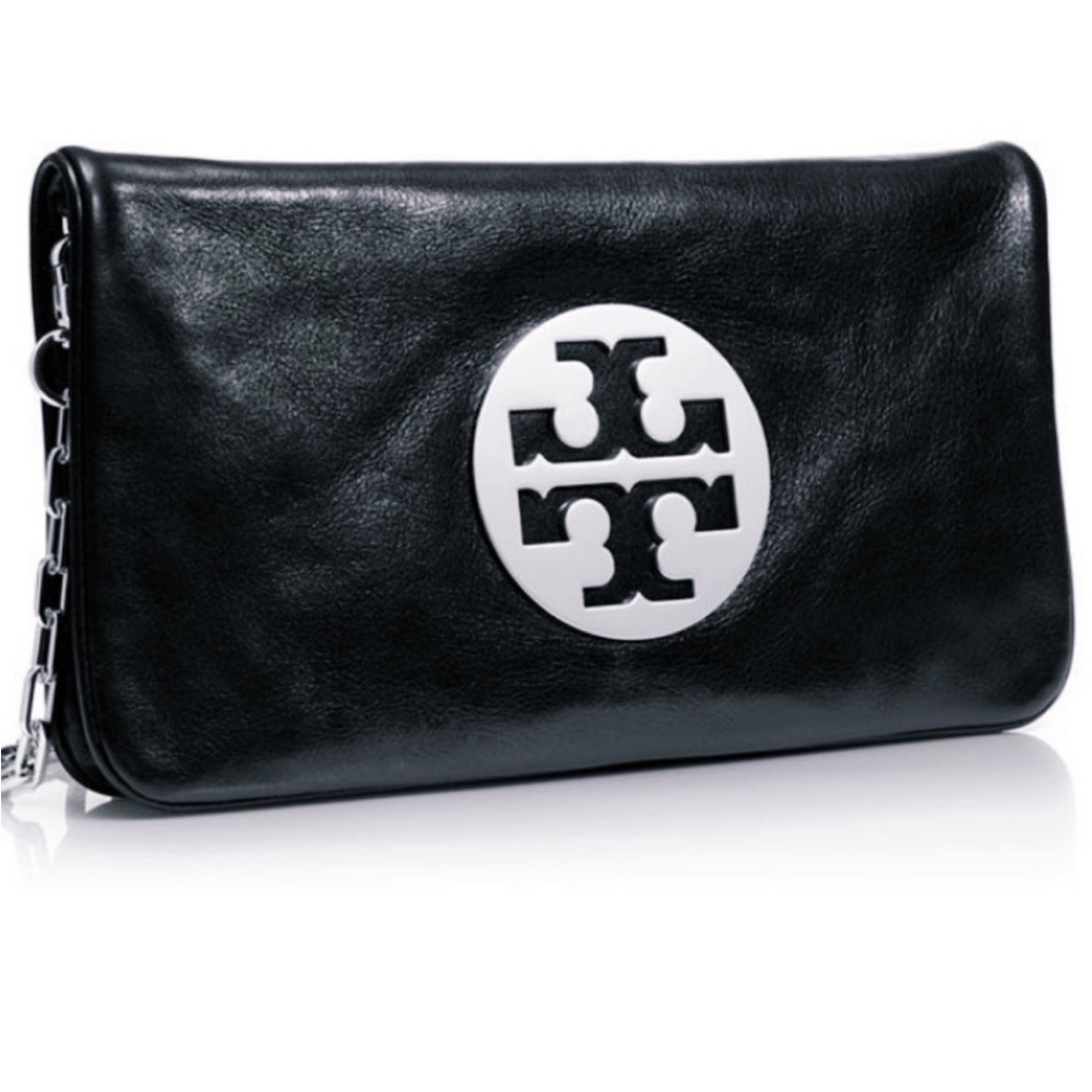 Black Leather Clutch with Logo